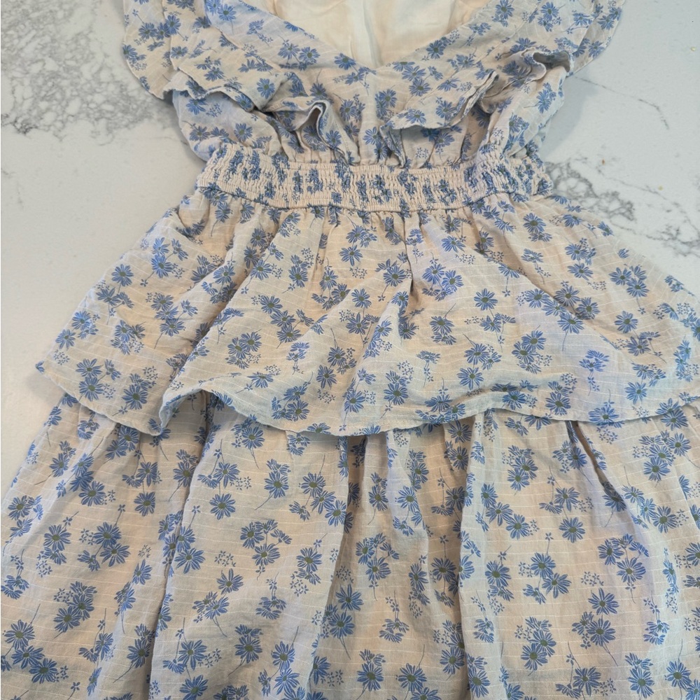 Storia Blue and Cream Ruffled Tiered Sundress